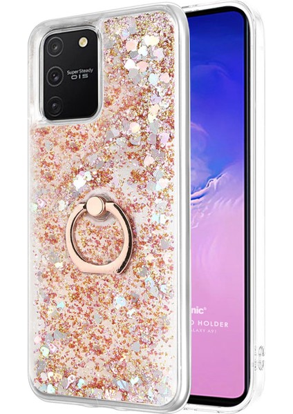 Samsung Galaxy A91 Kılıf Glitter Liquid Holder Gold