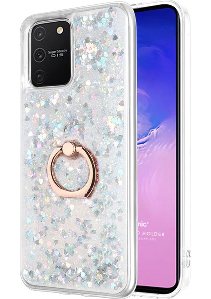 Samsung Galaxy A91 Kılıf Glitter Liquid Holder Gümüş