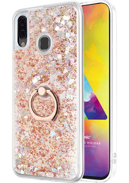 Samsung Galaxy M20 Kılıf Glitter Liquid Holder Gold