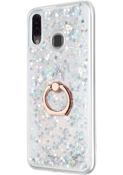 Samsung Galaxy M20 Kılıf Glitter Liquid Holder Gümüş