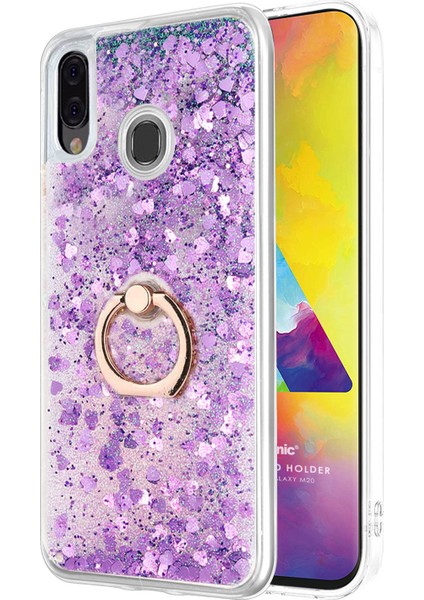 Samsung Galaxy M20 Kılıf Glitter Liquid Holder Mor