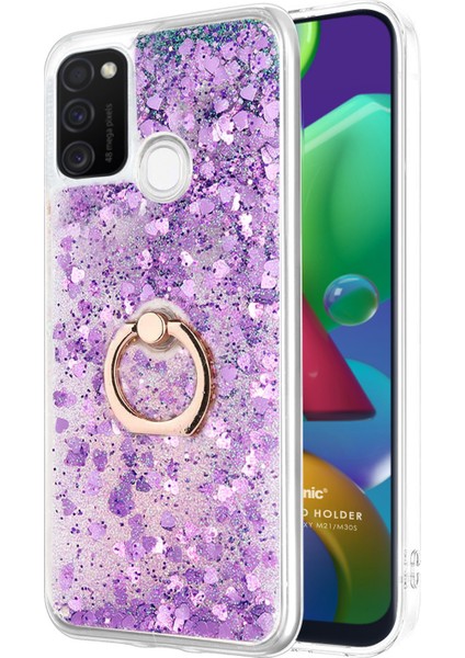 Samsung Galaxy M21 Kılıf Glitter Liquid Holder Mor