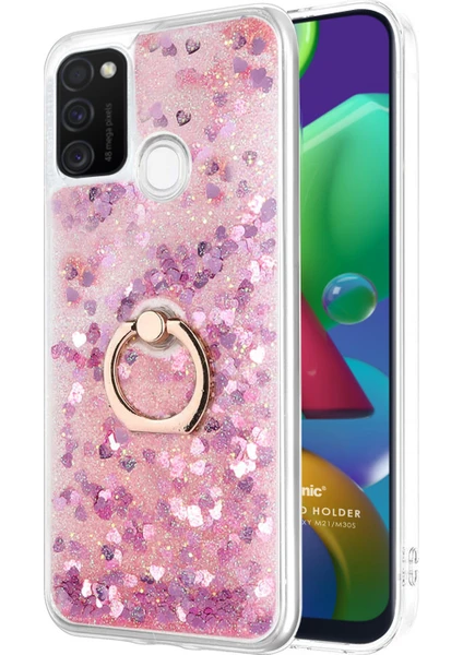 Samsung Galaxy M21 Kılıf Glitter Liquid Holder Pembe