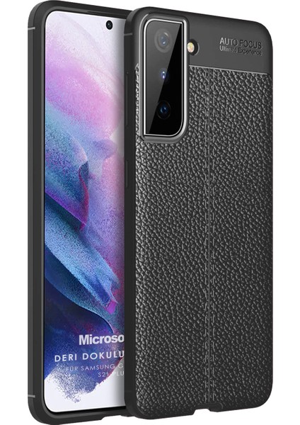 Samsung Galaxy S21 Kılıf Deri Dokulu Silikon Siyah