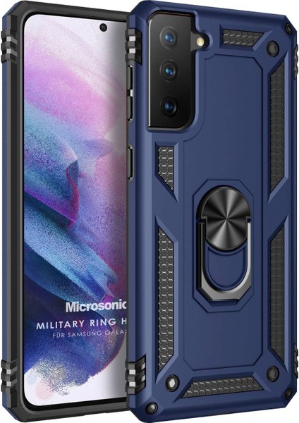 Samsung Galaxy S21 Kılıf Military Ring Holder Lacivert