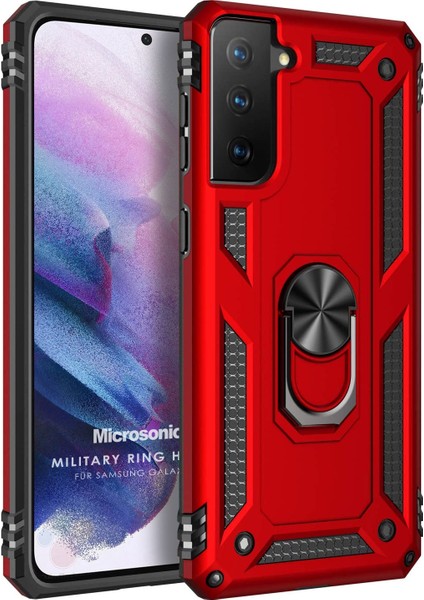 Galaxy S21 Plus Kılıf Military Ring Holder Kırmızı