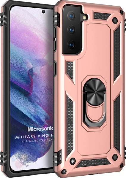 Galaxy S21 Plus Kılıf Military Ring Holder Rose Gold