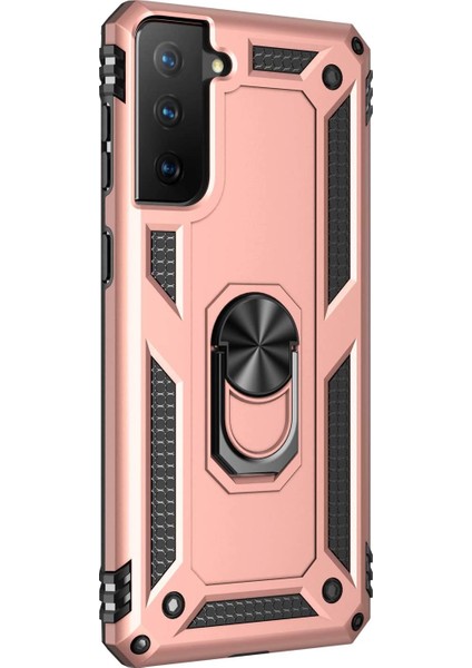 Galaxy S21 Plus Kılıf Military Ring Holder Rose Gold