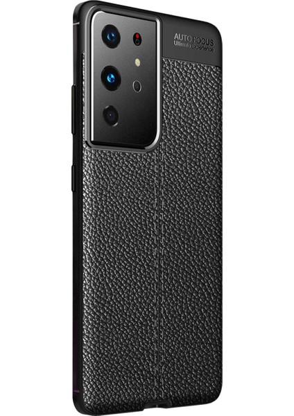 Samsung Galaxy S21 Ultra Kılıf Deri Dokulu Silikon Siyah