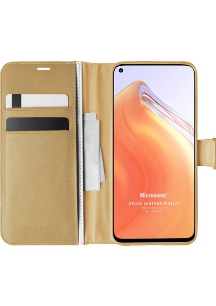 Xiaomi Mi 10T Pro Kılıf Delux Leather Wallet Gold