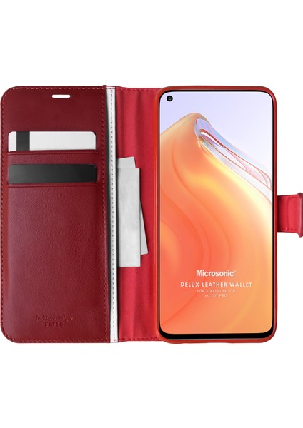 Xiaomi Mi 10T Pro Kılıf Delux Leather Wallet Kırmızı
