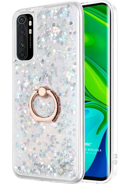 Xiaomi Mi Note 10 Lite Kılıf Glitter Liquid Holder Gümüş