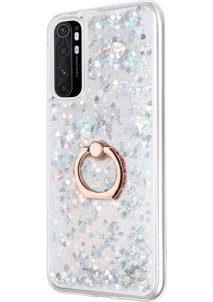 Xiaomi Mi Note 10 Lite Kılıf Glitter Liquid Holder Gümüş