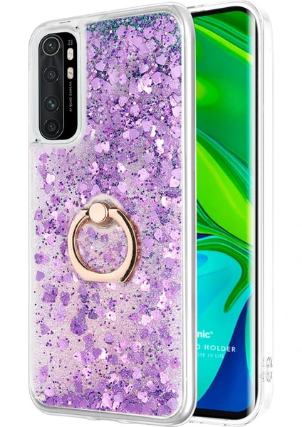 Xiaomi Mi Note 10 Lite Kılıf Glitter Liquid Holder Mor