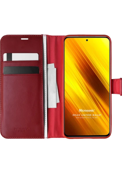 Xiaomi Poco X3 Nfc Kılıf Delux Leather Wallet Kırmızı