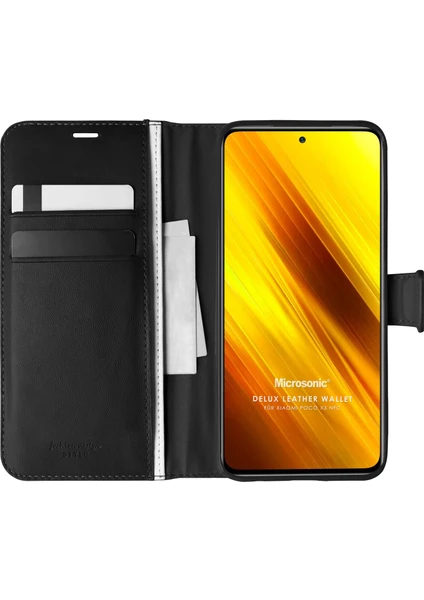 Xiaomi Poco X3 Nfc Kılıf Delux Leather Wallet Siyah