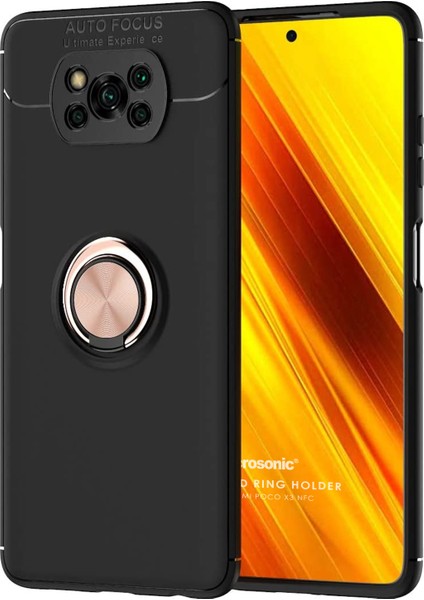 Xiaomi Poco X3 Nfc Kılıf Kickstand Ring Holder Siyah - Rose