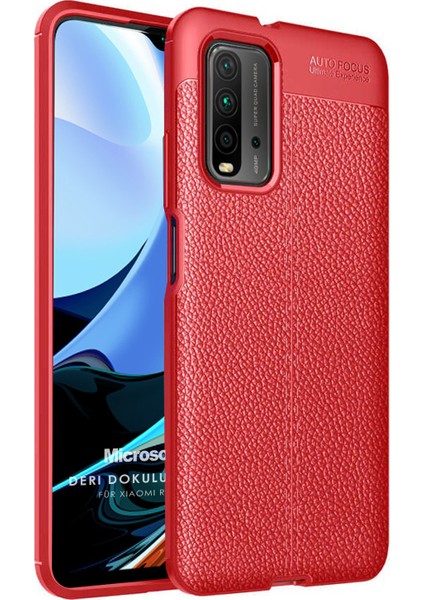 Xiaomi Redmi 9t Kılıf Deri Dokulu Silikon Kırmızı