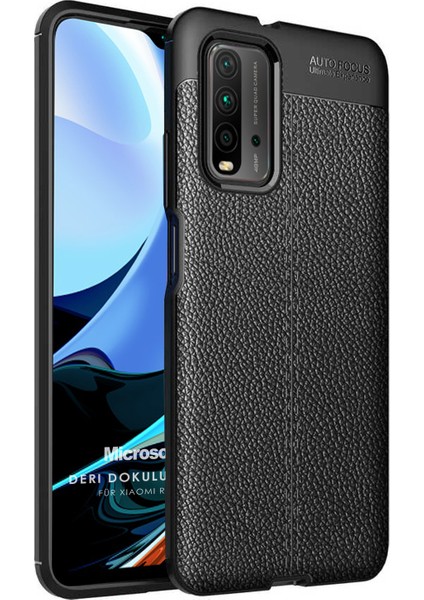 Xiaomi Redmi 9t Kılıf Deri Dokulu Silikon Siyah