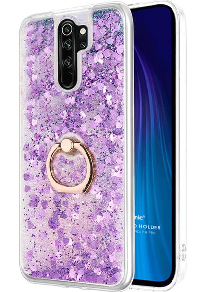 Xiaomi Redmi Note 8 Pro Kılıf Glitter Liquid Holder Mor