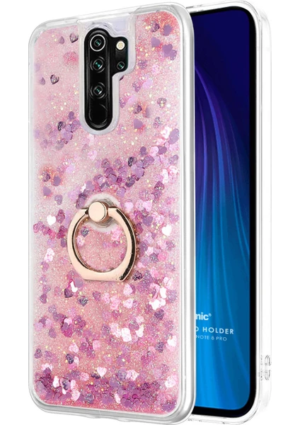 Xiaomi Redmi Note 8 Pro Kılıf Glitter Liquid Holder Pembe