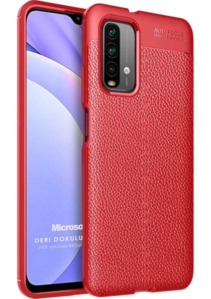 Xiaomi Redmi Note 9 4g Kılıf Deri Dokulu Silikon Kırmızı
