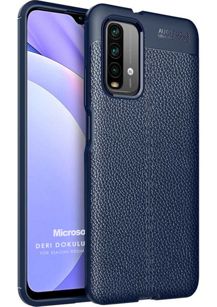 Xiaomi Redmi Note 9 4g Kılıf Deri Dokulu Silikon Lacivert