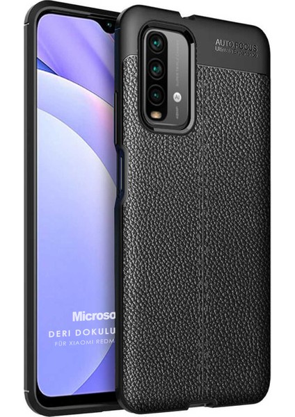 Xiaomi Redmi Note 9 4g Kılıf Deri Dokulu Silikon Siyah