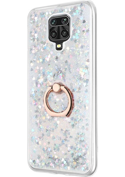 Xiaomi Redmi Note 9 Pro Kılıf Glitter Liquid Holder Gümüş