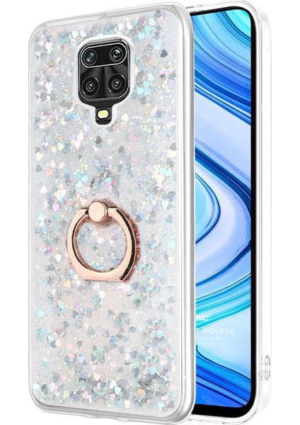 Xiaomi Redmi Note 9 Pro Max Kılıf Glitter Liquid Holder Gümüş