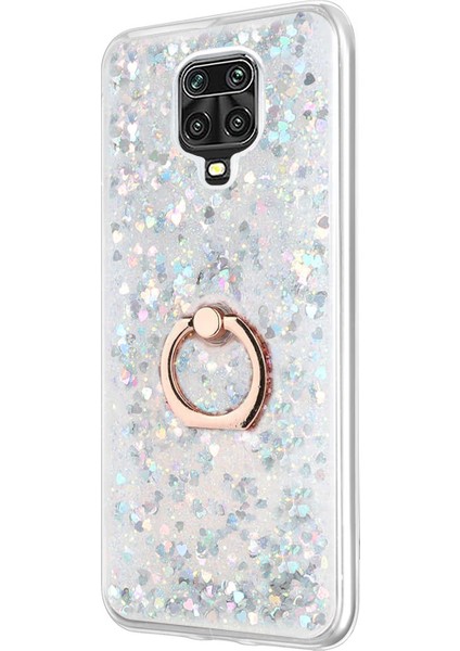 Xiaomi Redmi Note 9 Pro Max Kılıf Glitter Liquid Holder Gümüş