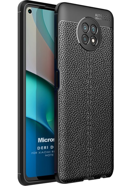 Xiaomi Redmi Note 9t Kılıf Deri Dokulu Silikon Siyah