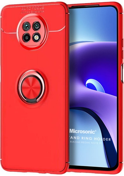 Xiaomi Redmi Note 9t Kılıf Kickstand Ring Holder Kırmızı