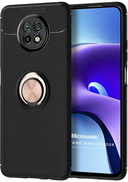 Xiaomi Redmi Note 9t Kılıf Kickstand Ring Holder Siyah - Rose