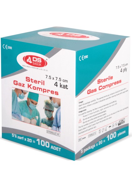 Steril Gaz Kompres 7.5 cm x 7.5 cm 4 Kat 100'lü