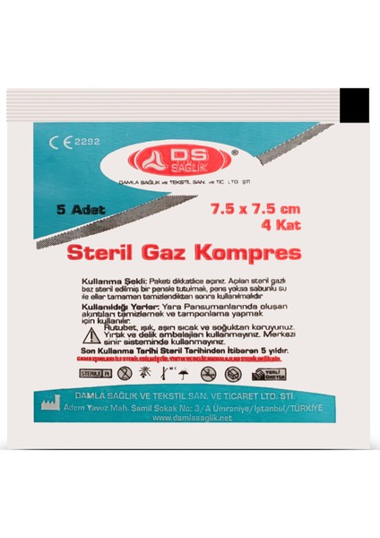 Steril Gaz Kompres 7.5 cm x 7.5 cm 4 Kat 100'lü