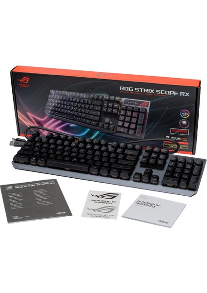 ASUS ROG Strix Scope RX Red Switch 1ms IP57 Su Geçirmez ve Toza Dayanıklı RGB Türkçe Optik Kablolu Gizlilik Tuşlu Mekanik Gaming Klavye