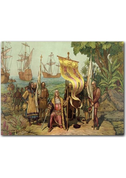 Ahşap Tablo Christopher Columbus ve Kaşifler