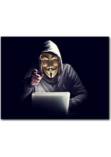 Ahşap Tablo Hacker Anonymous Maskeli