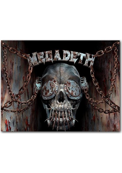 Ahşap Tablo Megadeth Deri Maskeli Kurukafa