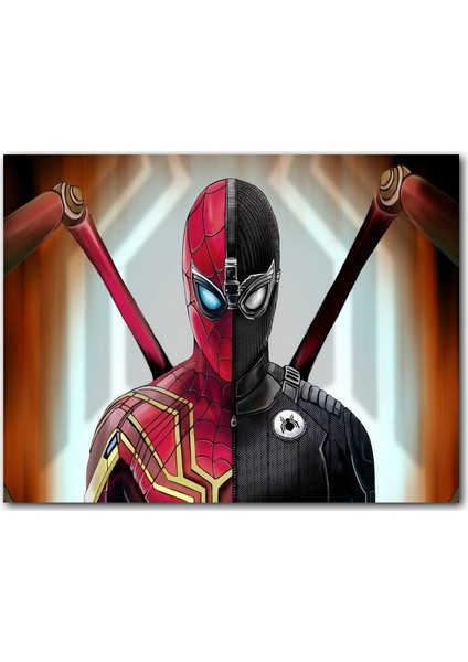 Ahşap Tablo Spider Man Iki Kostüm Birarada