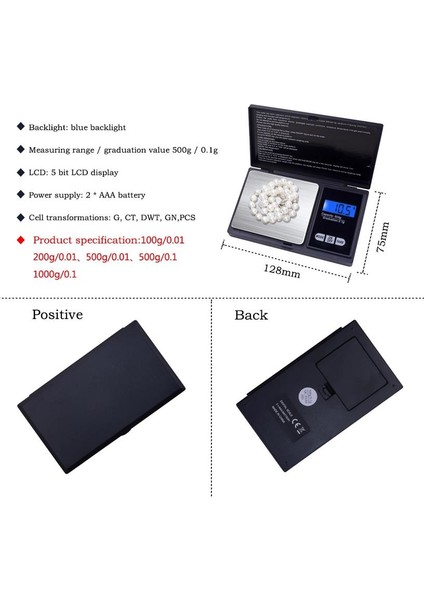 Hassas Cep Terazi 500G/0.01G Mini Açılır Kapak LCD Dijital Ekran