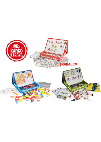 Diy Toy, Manyetik Tablet, Alfabe, Matematik, Tangram, 3 Lü Set
