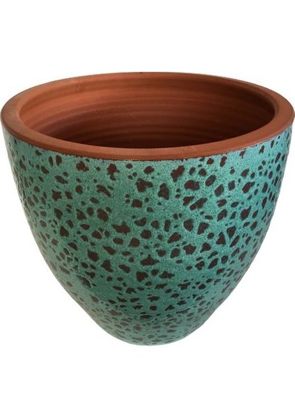 Özel Yapım Turkuaz Renk Sırlı Toprak Saksı (23*23 Cm)