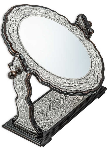 Gümüş Çiçek Desenli Oval Çift Taraflı Ayna fiyatları