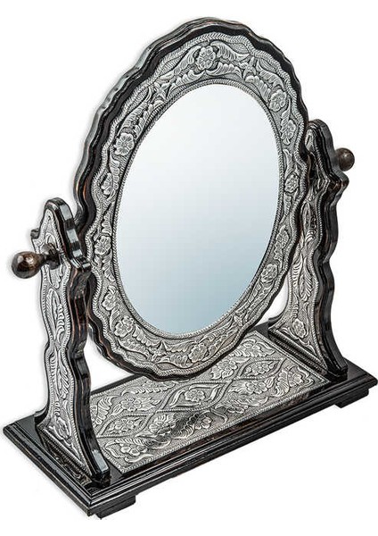 Gümüş Çiçek Desenli Oval Çift Taraflı Ayna modelleri