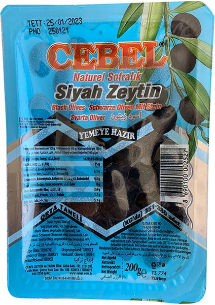 Siyah Zeytin Orta Taneli 200 gr 351-380 Kalibre