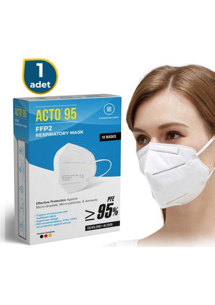 Acto® 95 Ffp2 / N95 Respiratory Mask | 5 Katlı Solunum Maskesi 10 Adet