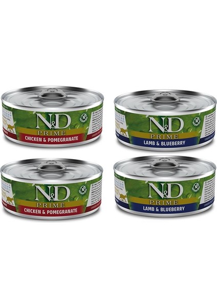 Prime 4 Adet(2-Tavuk Nar+2-Kuzu)Yetişkin Yaş Mama 80 gr