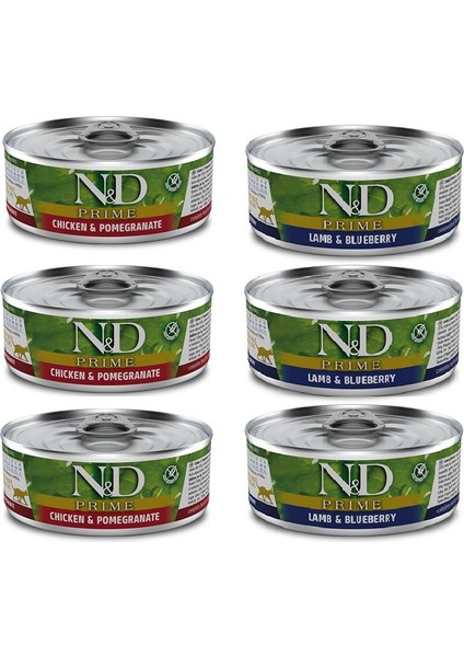 Prime 6 Adet(3-Tavuk Nar+3-Kuzu)Yetişkin Yaş Mama 80 gr